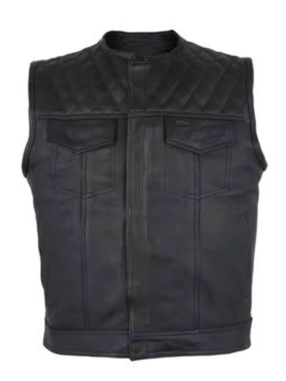 Men's Black Quilted Leather Motorcycle Vest